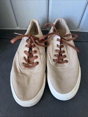 George Men's Beige Boat Shoes with Brown Accents and Laces